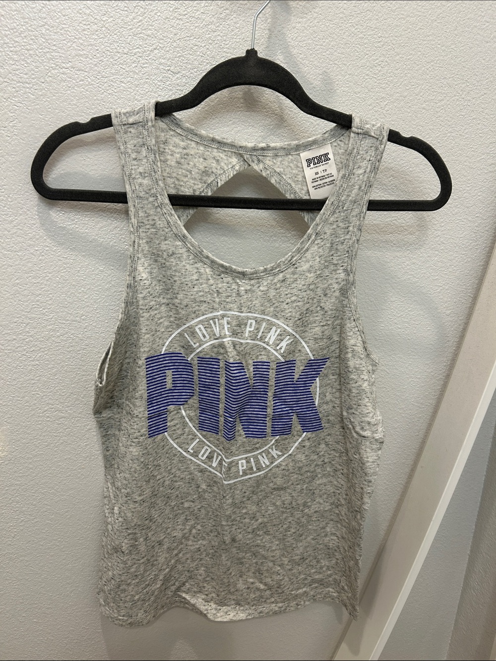 PINK Victoria's Secret Heather Gray Tank with Blue Logo